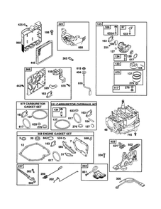 Carburetor/Short Block Diagram and Parts List for 123K03-0592-E1  Briggs and Stratton Engine